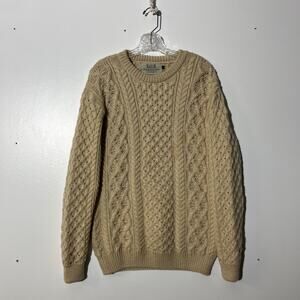 Aran Sweater Market 100% Virgin Wool Cable Knit Tan Sweater Men’s Size Large